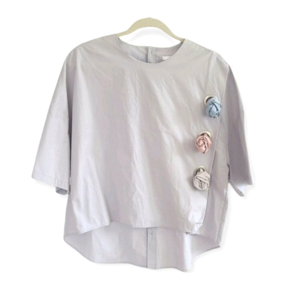 ROOT Pastel Rose Knot High-Low Oversized Blouse